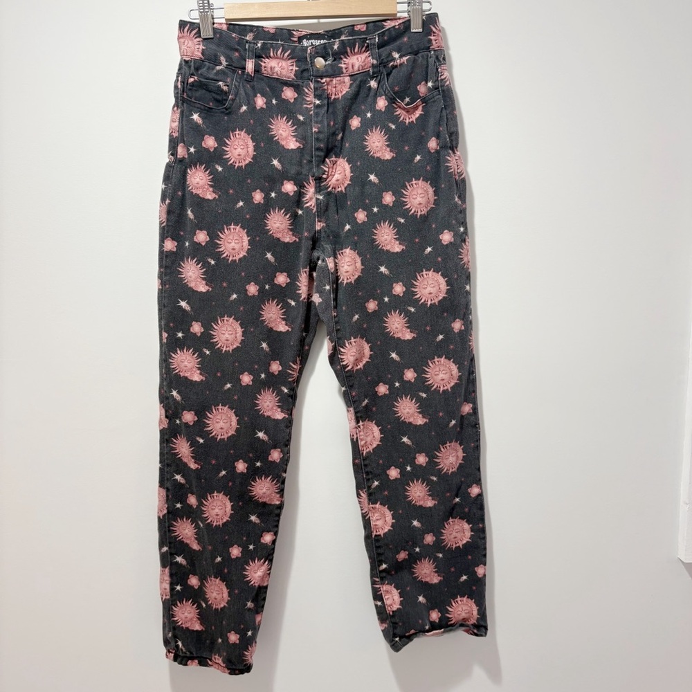 Dolls Kill Horoscopez Celestial High Waist Straight Leg Jeans Size Large Sun